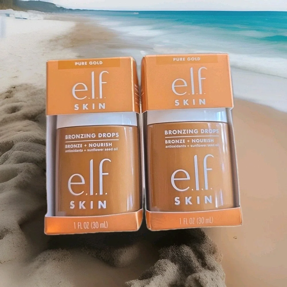x2 e.l.f. SKIN Bronzing Drops, Liquid Bronze in Pure Gold 1 Fl Oz/ 30ml NEW